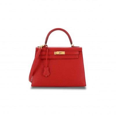 HERMÈS KELLY HANDBAG ROUGE VIF EPSOM WITH GOLD HARDWARE 28 (28*22*10cm) 